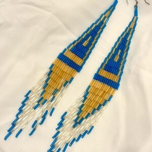 Blue and Gold Beaded Earrings